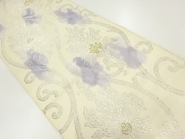 JAPANESE KIMONO / ANTIQUE FUKURO OBI / SILK / WOVEN TATEWAKU & FLOWERS